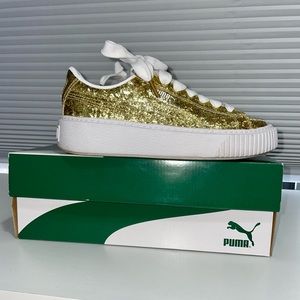Puma Basket Platform Gold Glitter Sneaker.